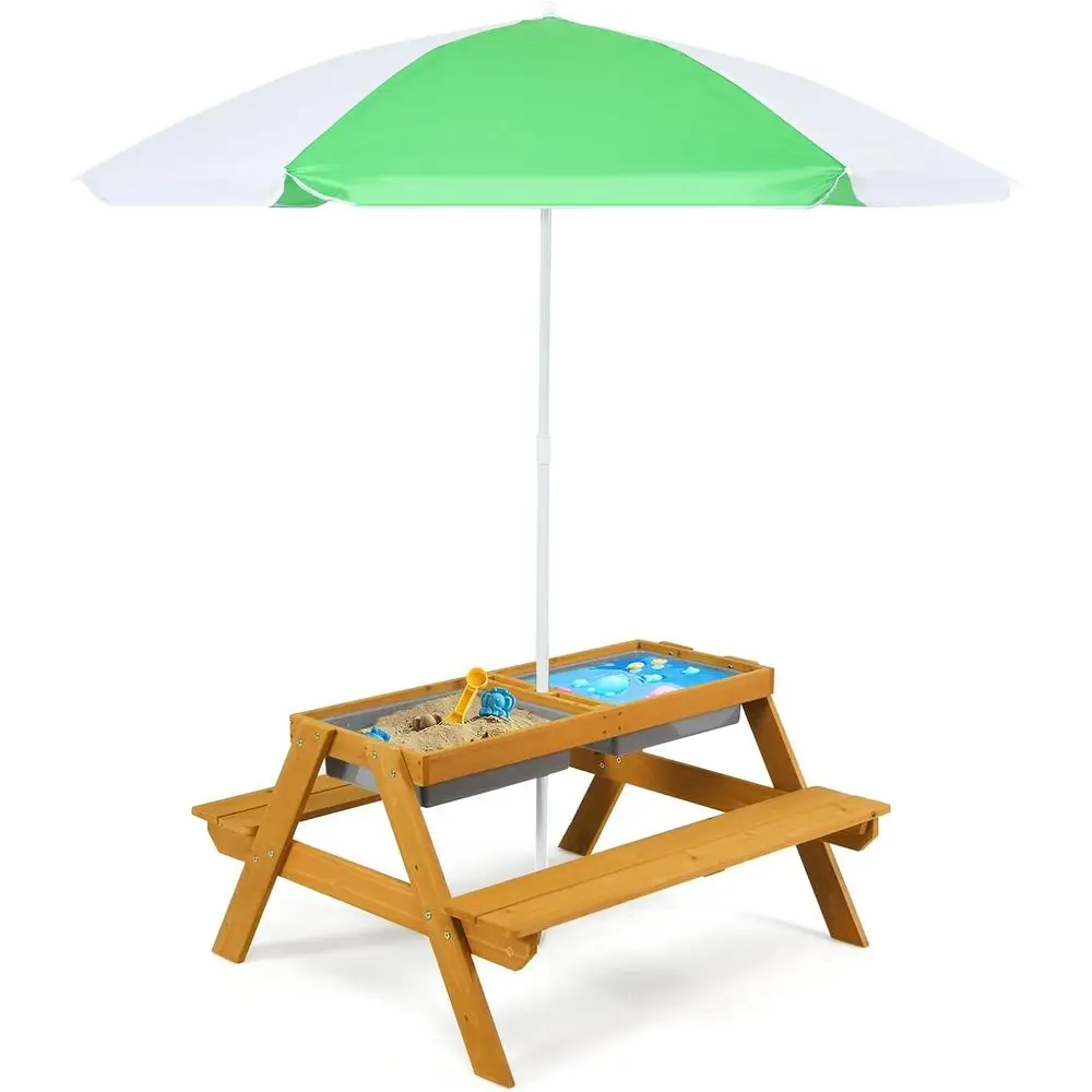 Kids Outdoor Activity Table - 3-in-1 Height-Adjustable Umbrella Kids Picnic Table