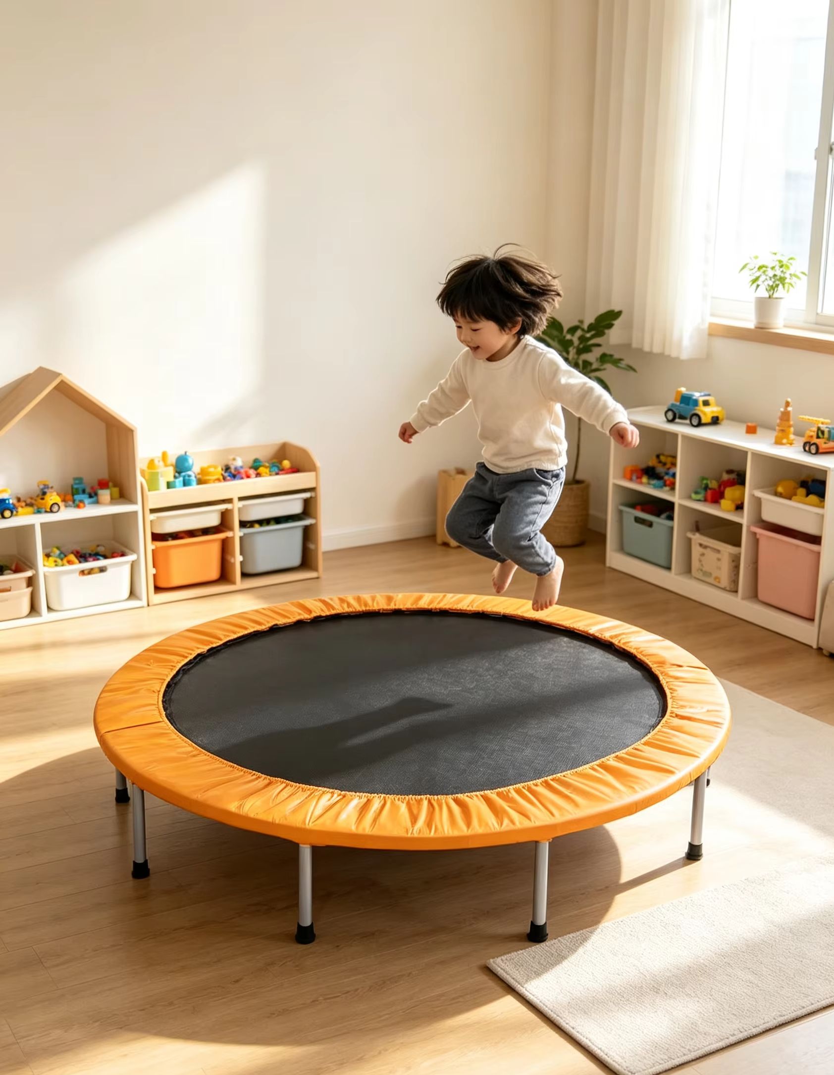 Kids Indoor Outdoor Trampoline - Round Mini Trampoline with Orange Safety