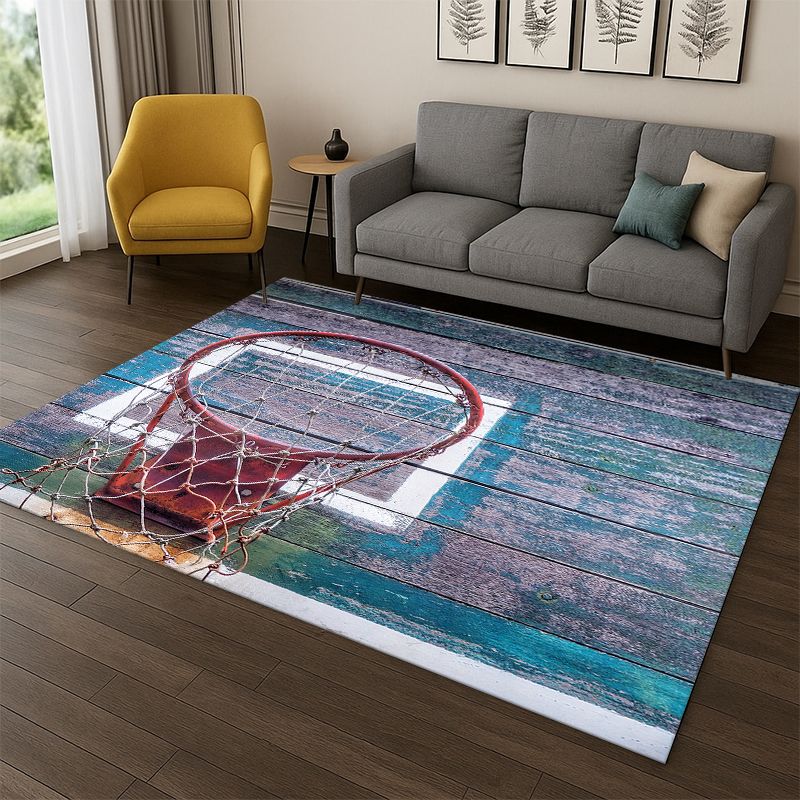 Kids Outdoor Flooring - Retro Basketball Court Cartoon Sports Carpet