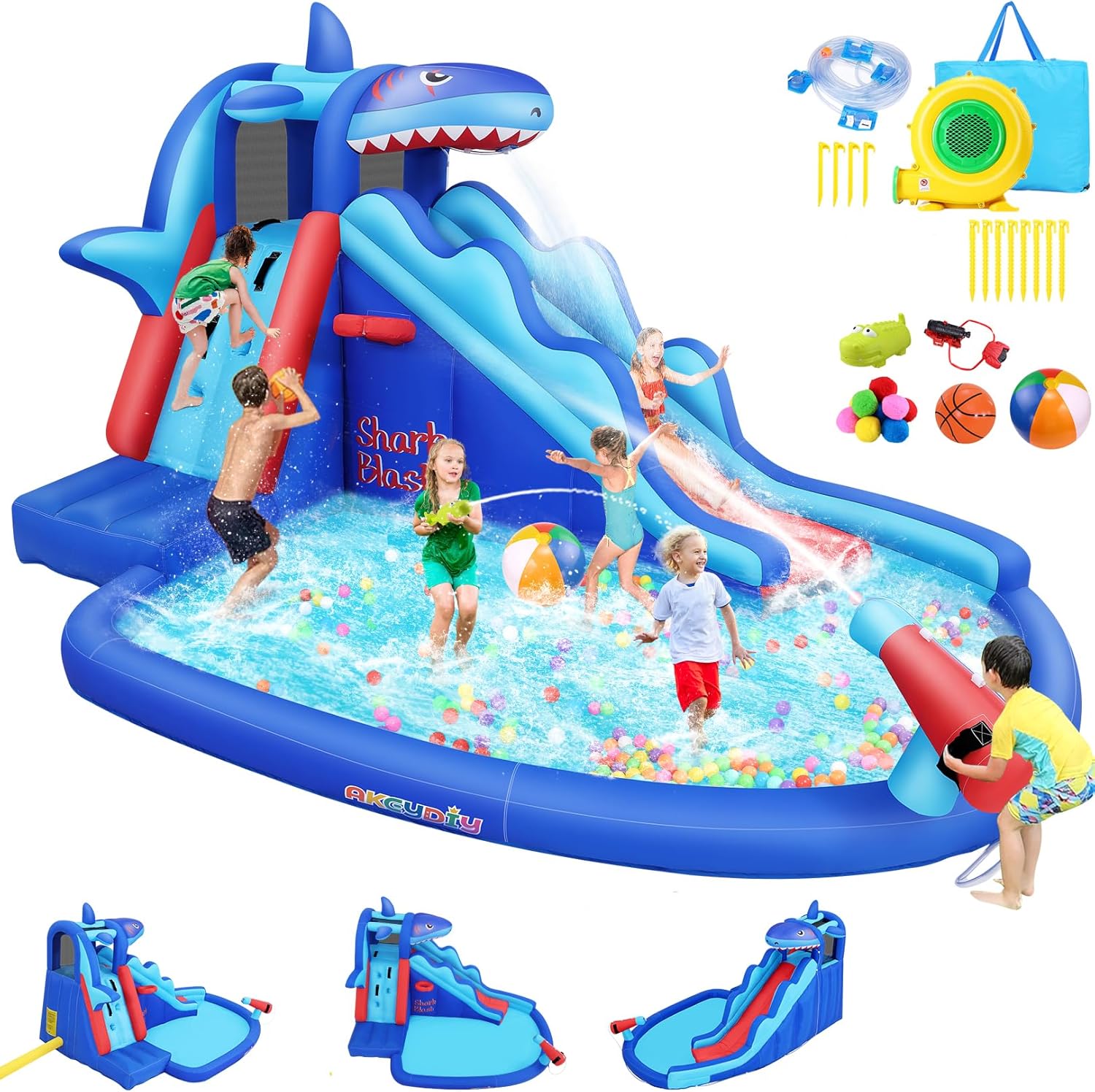 Kids Outdoor Climbing Wall - Shark-Themed Inflatable Water Park for Kids: