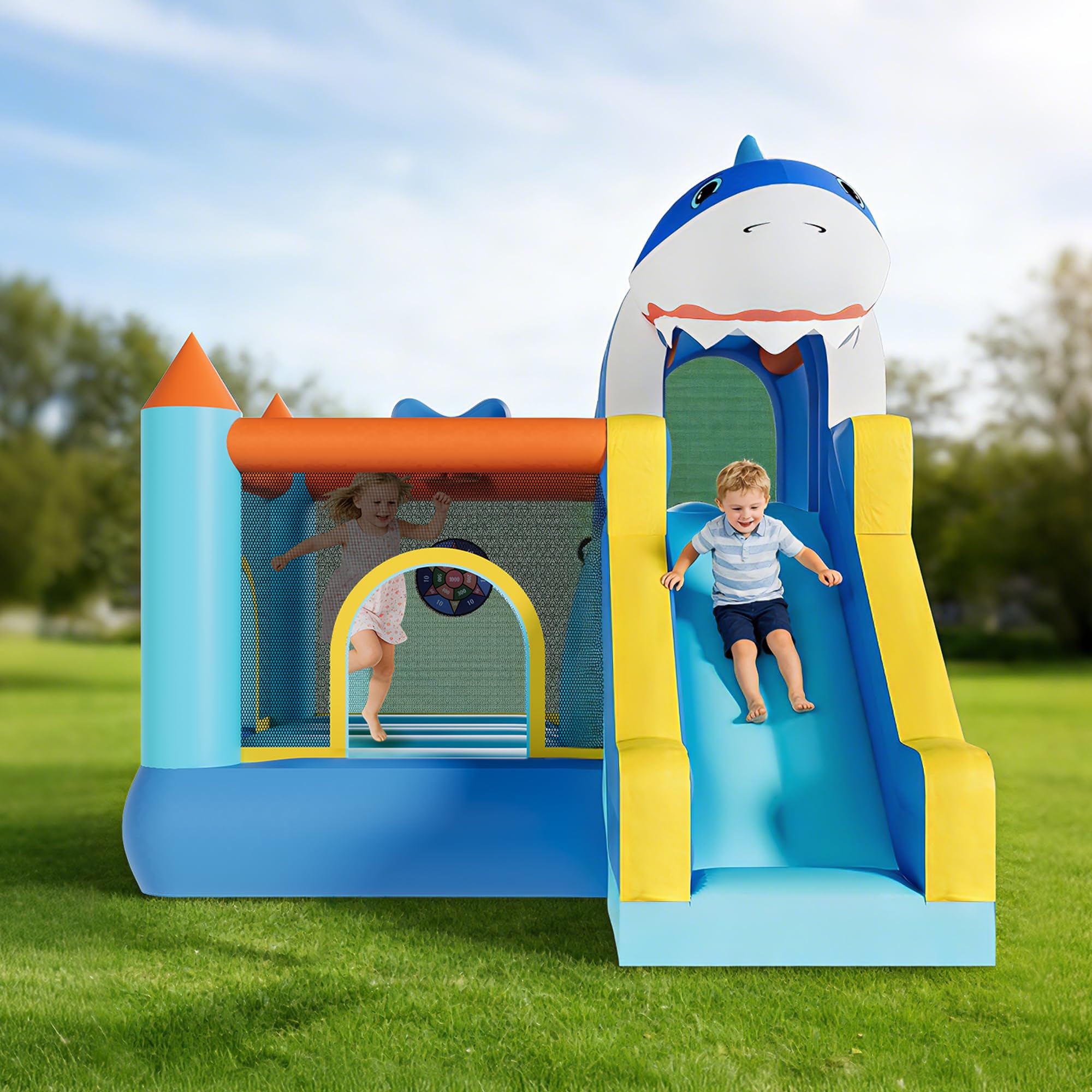 Kids Outdoor Climbing Wall - Inflatable Bounce House With Slide &